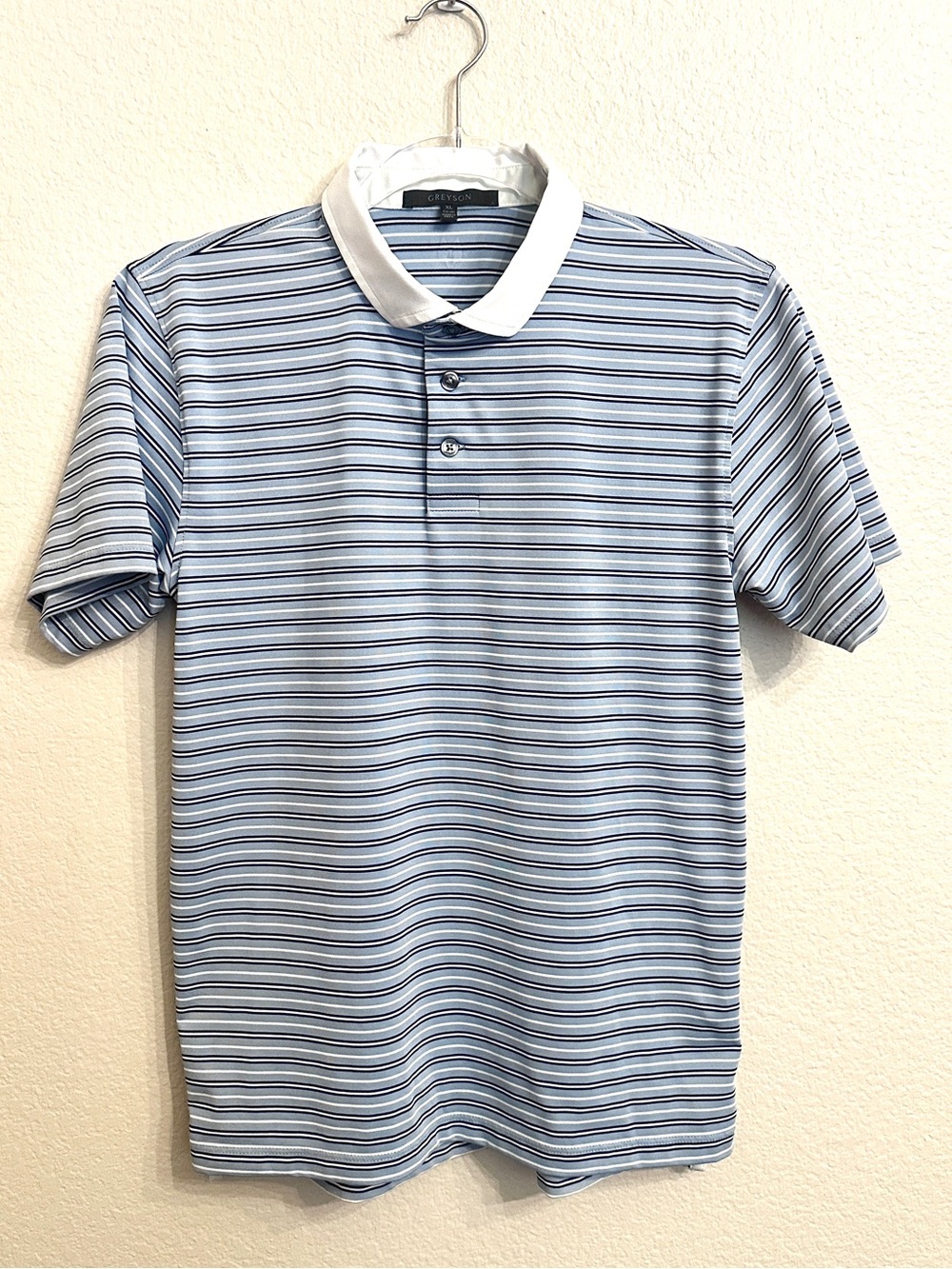 Greyson Boys' Blue Striped Polo with White Collar EUC
